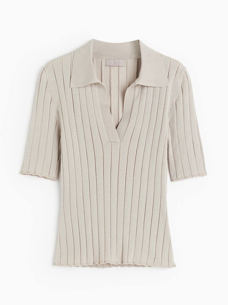 H&M Rib-Knit Collared Polo Top